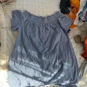 Vineyard Vines Navy Striped Off-Shoulder Blouse